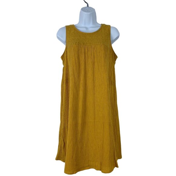 A&I Sleeveless Mustard Yellow Crinkle Texture Summer Dress Small - Picture 1 of 12
